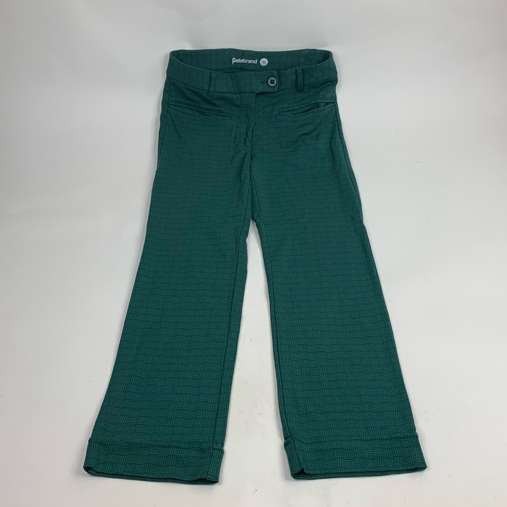 Betabrand Straight leg dress pants Green XS Zip button 4 pocket Cuff hem Stretch